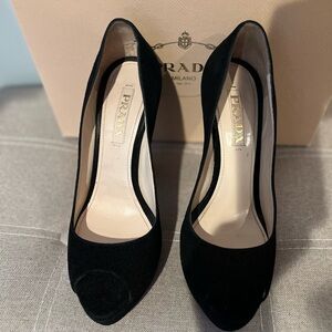 Vintage Prada suede peep toe pumps